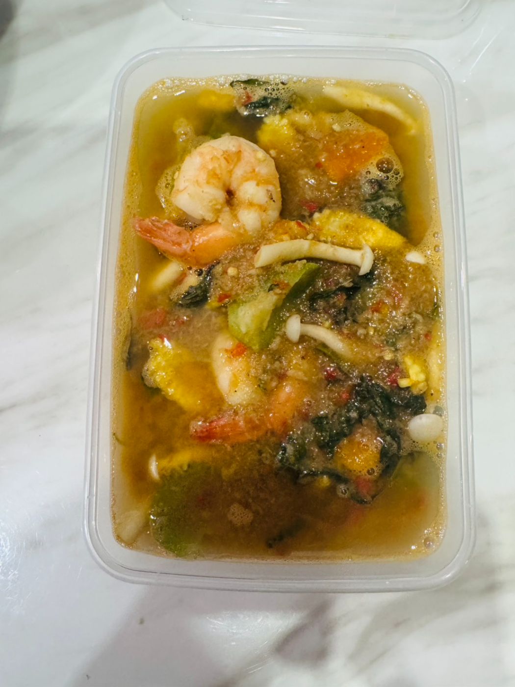 Thai Herbal Vegetable Soup with Fresh Prawns